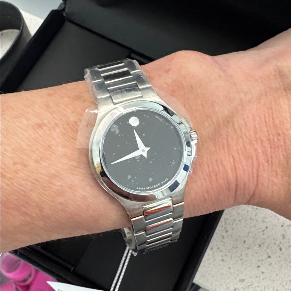 Movado Black Dial Silver Bracelet Watch - Picture 4 of 4